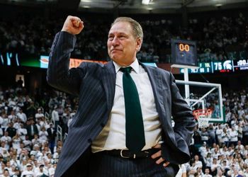 Tom Izzo first pumping to crowd