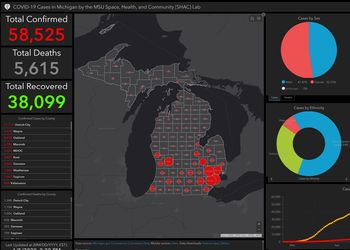 GIS dashboard showing COVID-19 cases in Michigan