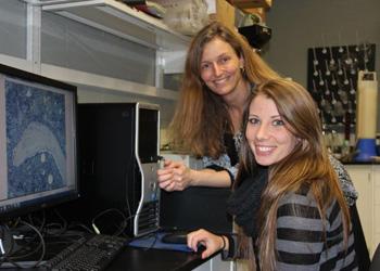 Laura McCabe, director of the MSU Beckman Scholars Program and professor of physiology and radiology, with human biology senior Hayley Bierhalt, who works in McCabe’s lab.