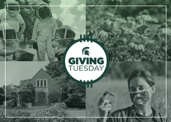Images of campus with Giving Tuesday Button overlay 