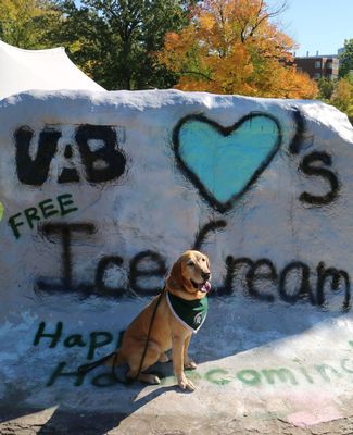 The Rock at MSU with dog