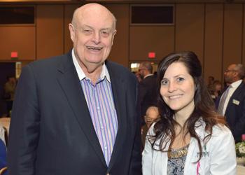 C.S. Mott Foundation President and CEO William White with MSU student Sara Muszynski