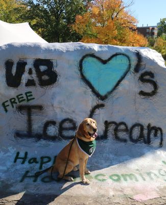 The Rock at MSU with dog