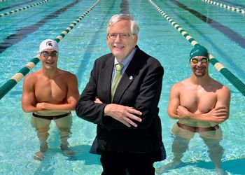 Tom Luccock poses in the pool