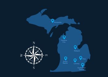 Map of Michigan featuring MSU's clinical locations.