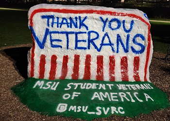Thank You Veterans painted on MSU rock