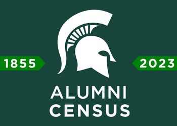 Workmark that has the MSU helmet and text saying Alumni Census with the years 1855-2023