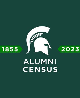 Workmark that has the MSU helmet and text saying Alumni Census with the years 1855-2023