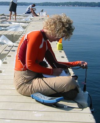 Persontesting lake water