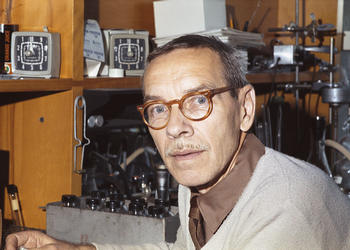 Nobel Prize winner Dr. Alfred Hershey is his laboratory.