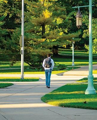 Student walks on MSU campus