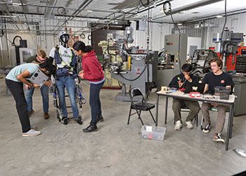students work on engineering projects inside the Demmer Engineering Center