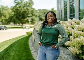 Portrait of Ariel Downs outside Spartan Stadium.