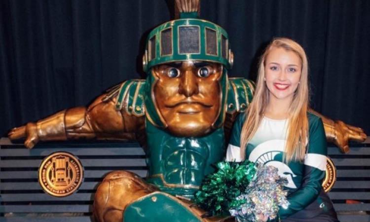 Jenna with Sparty bench 