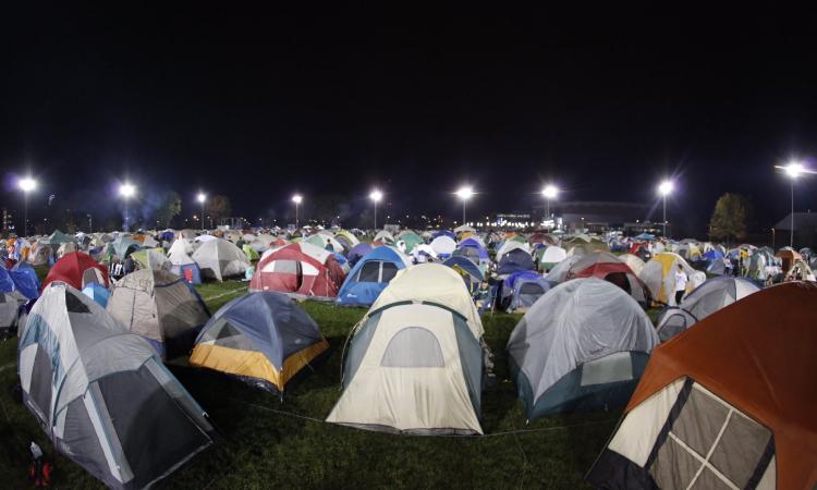 A myriad of tents occupy Munn Field. 