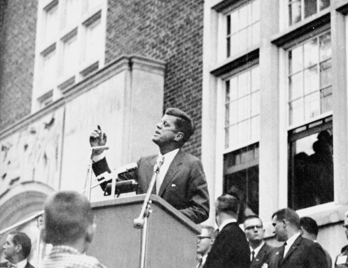 Sen. John F. Kennedy visits the MSU Union on the campaign trail, Oct. 1960. 