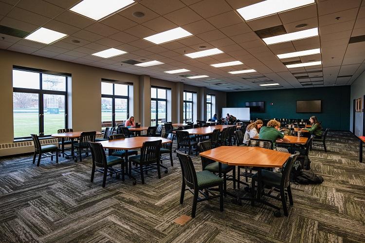 Groups of students work in one of the Center's two study halls.