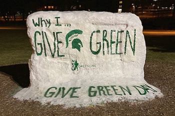 The Rock painted for Give Green Day with words Why I Give Green