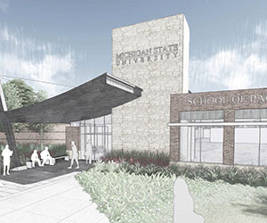 Graphic rendering of updated School of Packaging showing the entrance