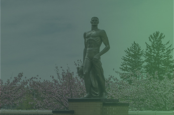 The Spartan Statue in the spring, with a green overlay over the image
